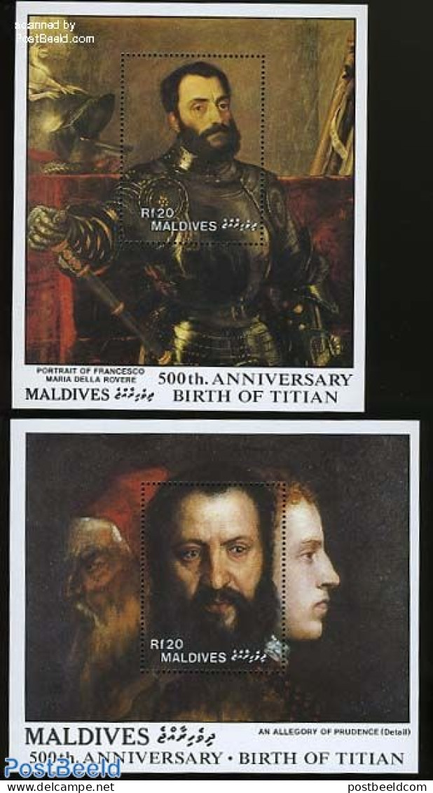 Maldives 1989 Titian Paintings 2 S/s, Mint NH, Art - Paintings - Maldives (1965-...)