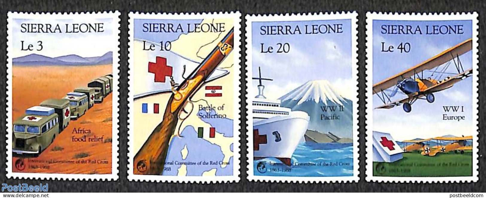 Sierra Leone 1988 Int. Red Cross 4v, Mint NH, Health - History - Transport - Various - Red Cross - Flags - Automobiles.. - Croce Rossa