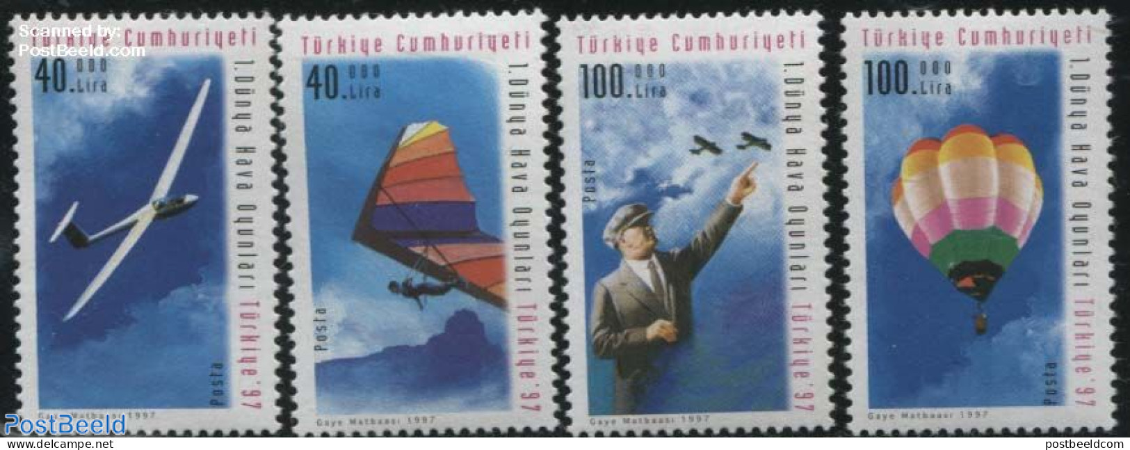 Türkiye 1997 Air Sports 4v, Mint NH, Sport - Transport - Gliding - Sport (other And Mixed) - Balloons - Other & Unclassified