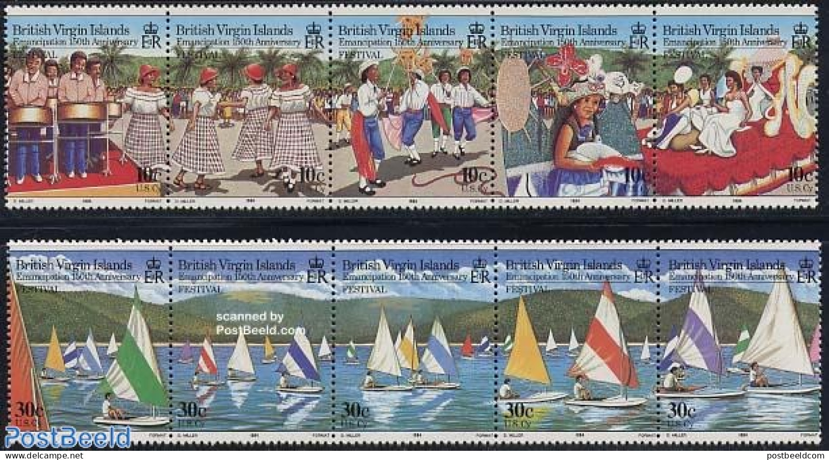 Virgin Islands 1984 Emancipation Festival 2x5v [::::], Mint NH, History - Performance Art - Sport - Various - Anti Rac.. - Ohne Zuordnung