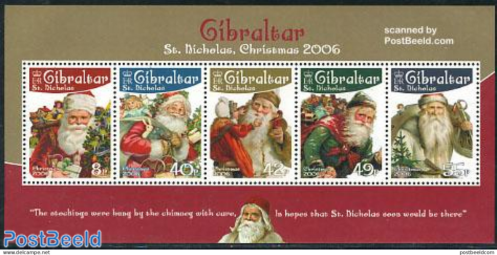 Gibraltar 2006 Christmas 5v M/s, Mint NH, Religion - Christmas - Christmas