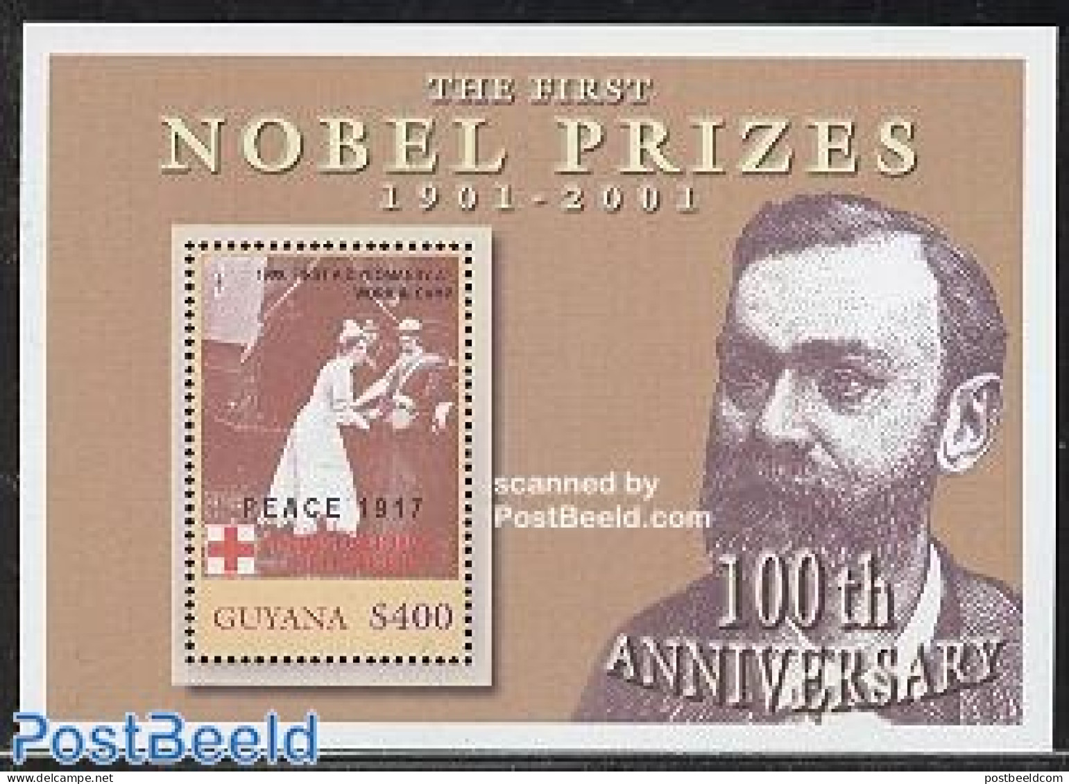 Guyana 2001 Nobel Prize Red Cross S/s, Mint NH, Health - History - Transport - Red Cross - Nobel Prize Winners - Autom.. - Rode Kruis