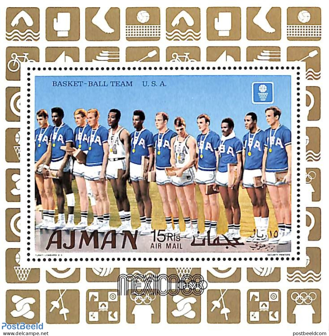 Ajman 1969 Basketball, Olympic Games Mexico, S/s, Mint NH, Sport - Athletics - Basketball - Boxing - Cycling - Fencing.. - Athlétisme