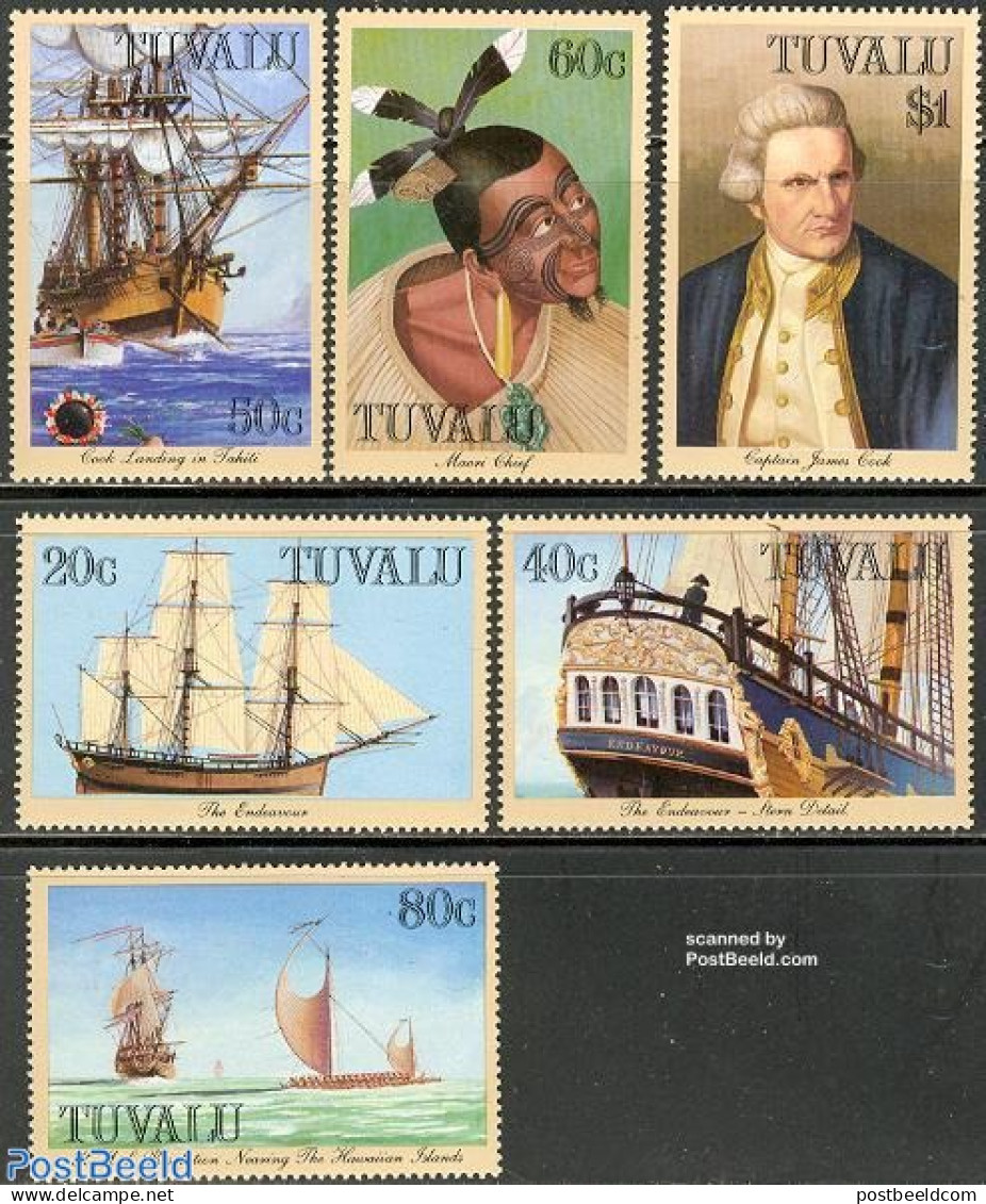 Tuvalu 1988 James Cook 6v, Mint NH, History - Transport - Explorers - Ships And Boats - Exploradores