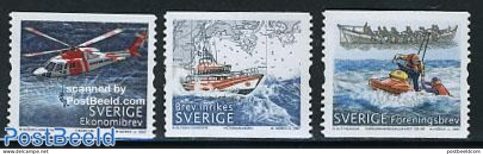 Sweden 2007 Life Saving Service At Sea 3v Coil, Mint NH, Transport - Various - Helicopters - Ships And Boats - Maps - Ongebruikt