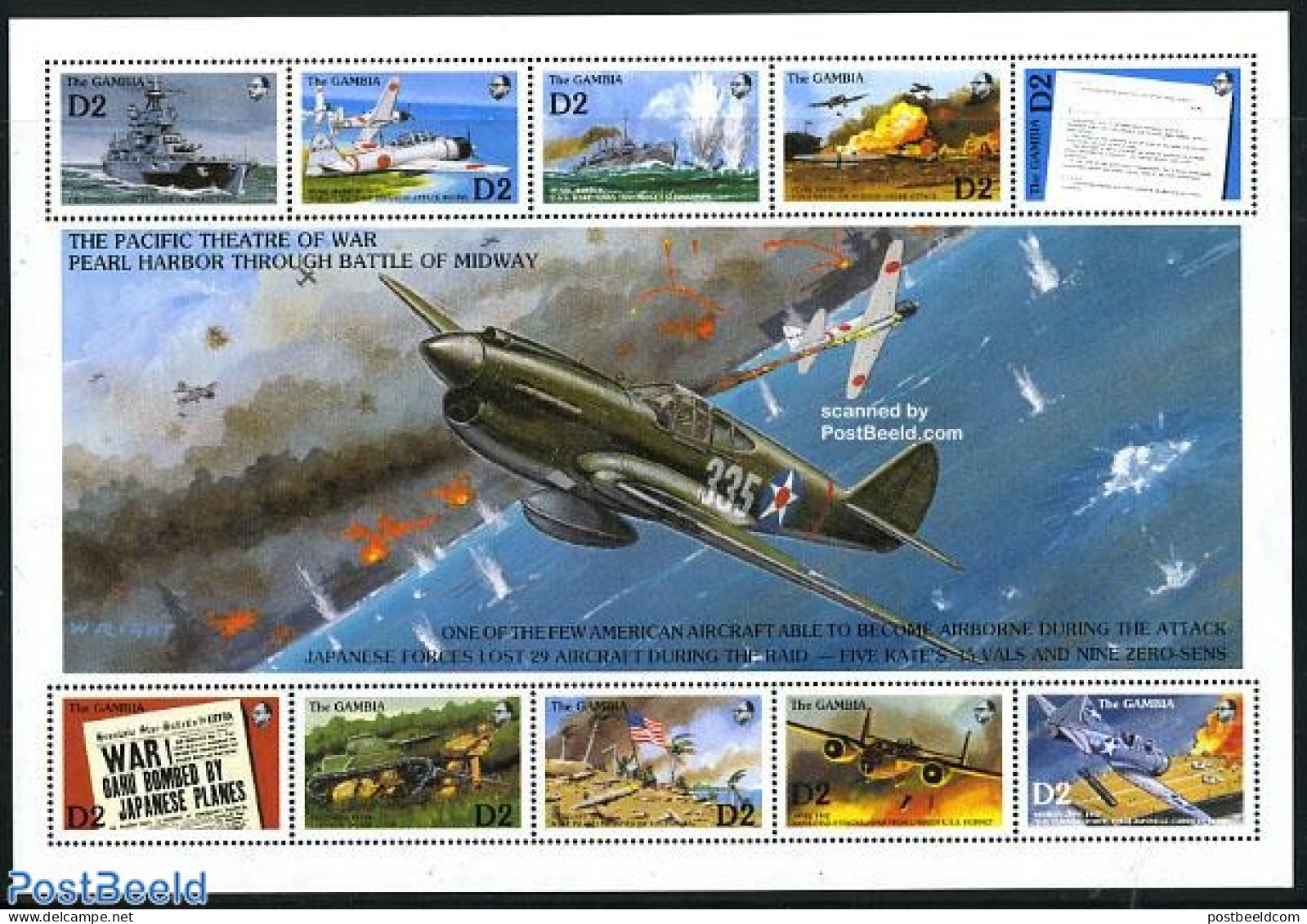Gambia 1992 World War II 10v M/s, Mint NH, History - Transport - Militarism - World War II - Aircraft & Aviation - Shi.. - Militaria