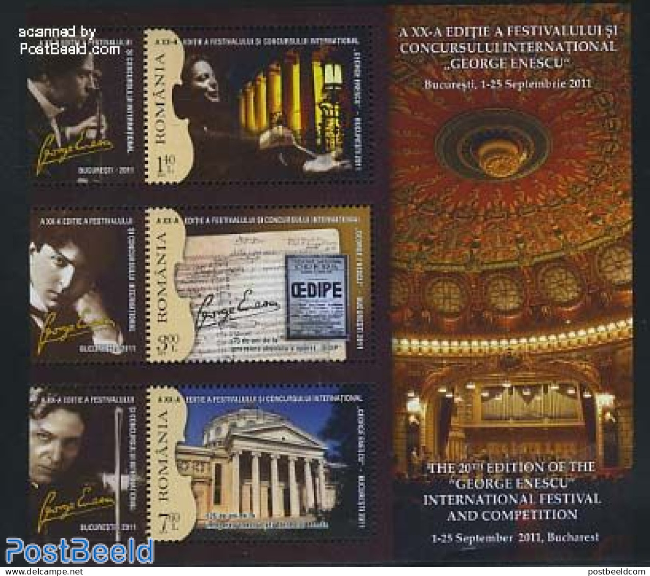 Romania 2011 George Enescu Festival 3v M/s, Mint NH, Performance Art - Music - Unused Stamps