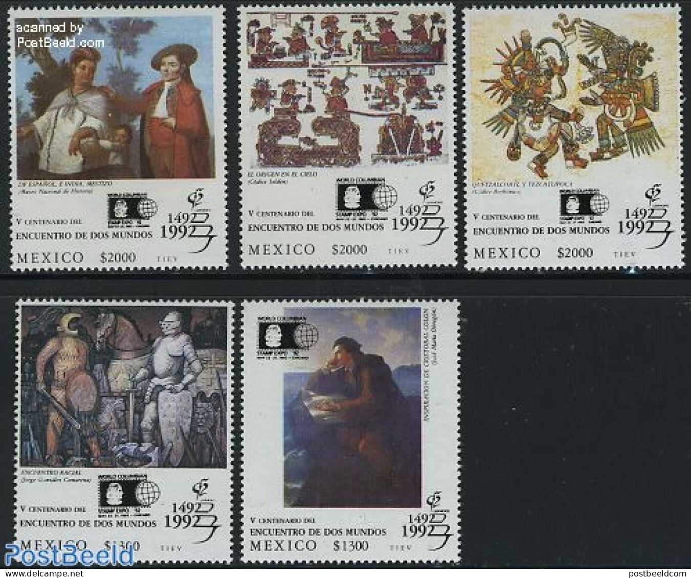 Mexico 1992 World Columbian Stamp Expo 5v, Mint NH, Art - Paintings - México