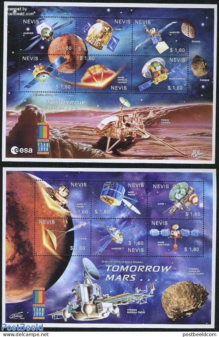 Nevis 2000 Stamp Expo 2000 12v (2 M/s), Mint NH, Transport - Space Exploration - St.Kitts-et-Nevis ( 1983-...)