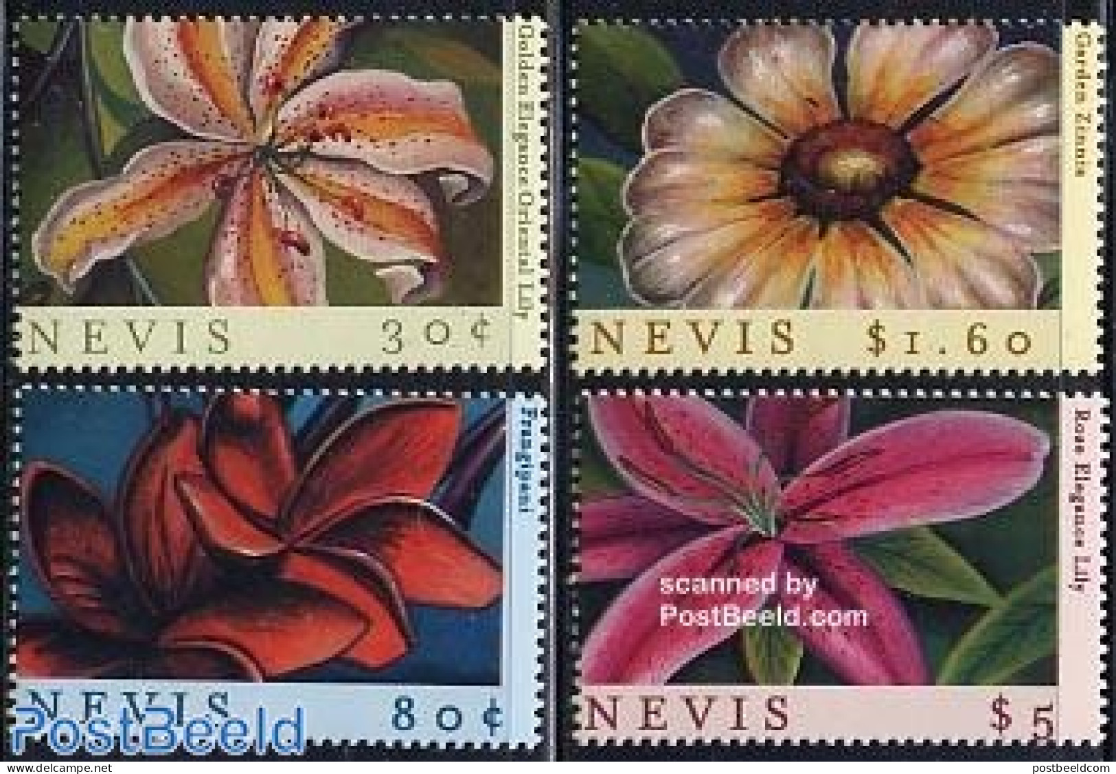 Nevis 2000 Stamp Show, Flowers 4v, Mint NH, Nature - Flowers & Plants - St.Kitts-et-Nevis ( 1983-...)