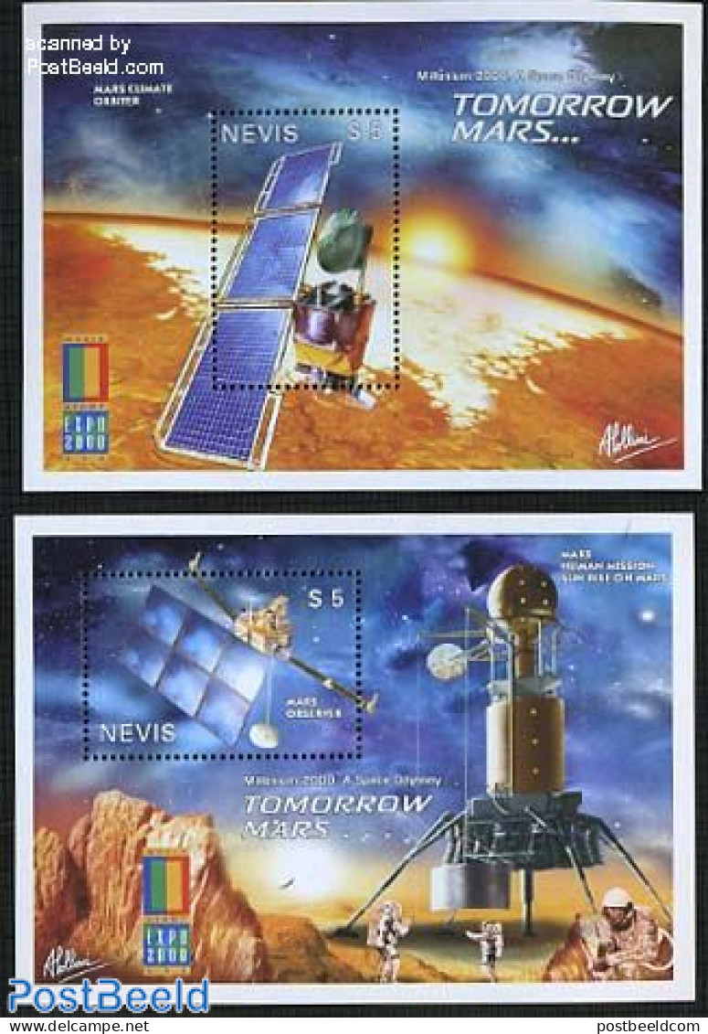 Nevis 2000 Stamp Expo 200 2 S/s, Mint NH, Transport - Space Exploration - St.Kitts-et-Nevis ( 1983-...)