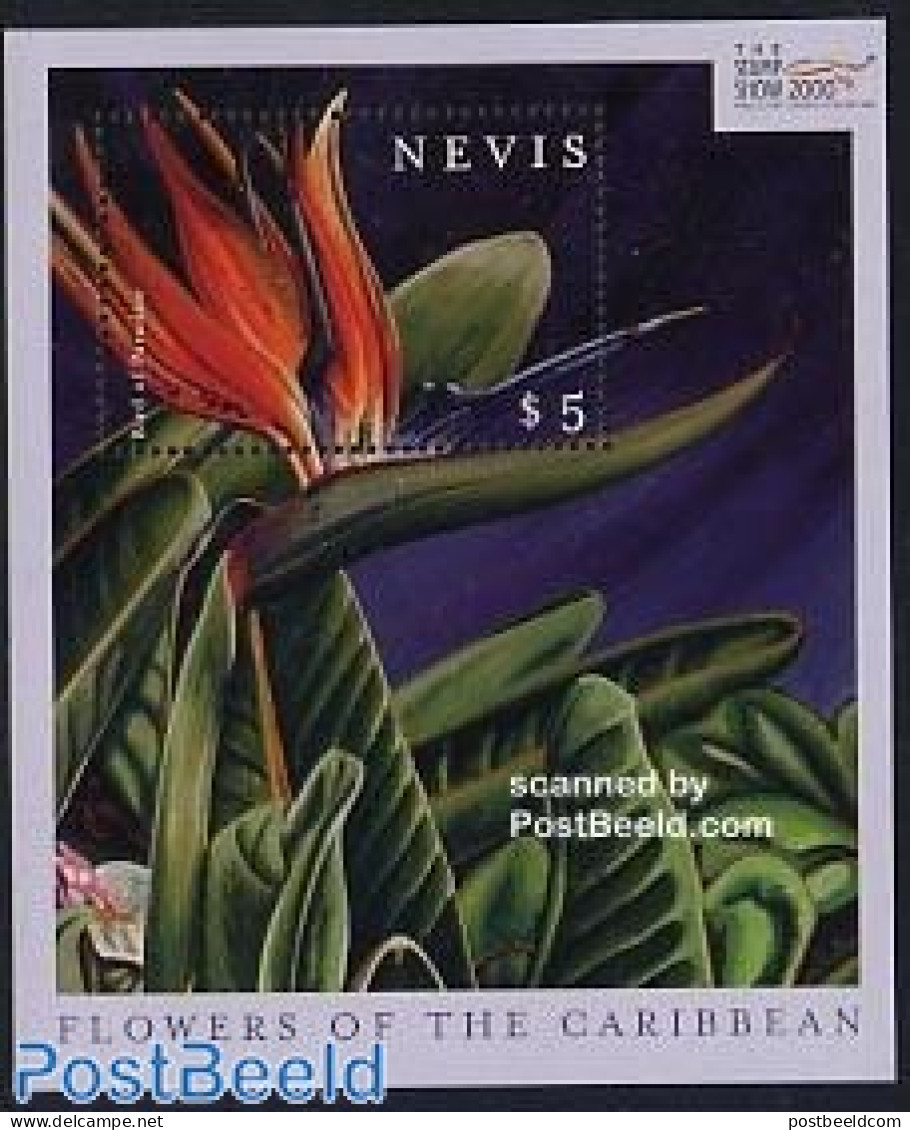 Nevis 2000 Stamp Show S/s, Bird Of Paradise Flower, Mint NH, Nature - Flowers & Plants - St.Kitts-et-Nevis ( 1983-...)