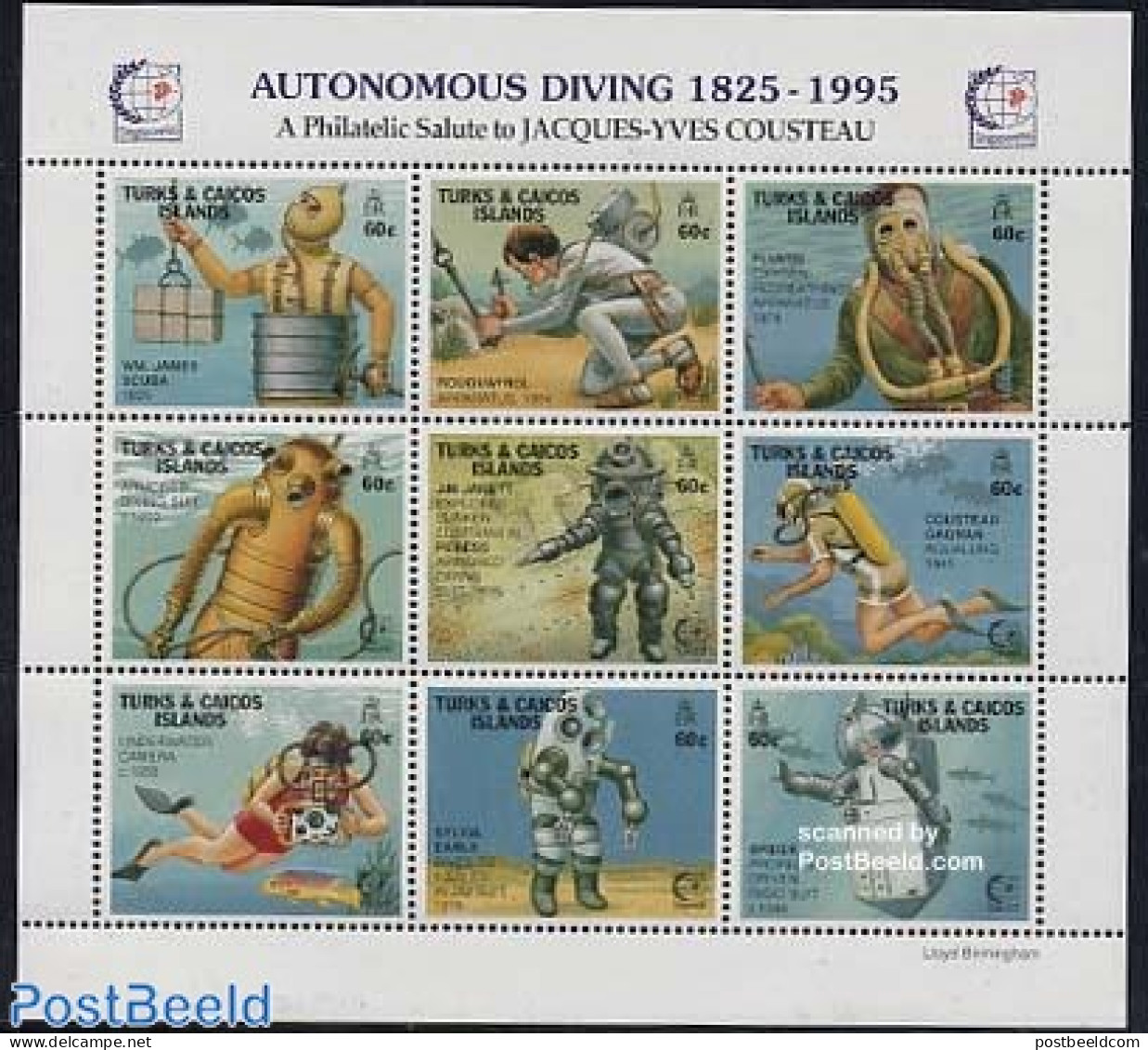 Turks And Caicos Islands 1995 Diving 9v M/s, Singapore 95, Mint NH, Sport - Diving - Art - Photography - Immersione