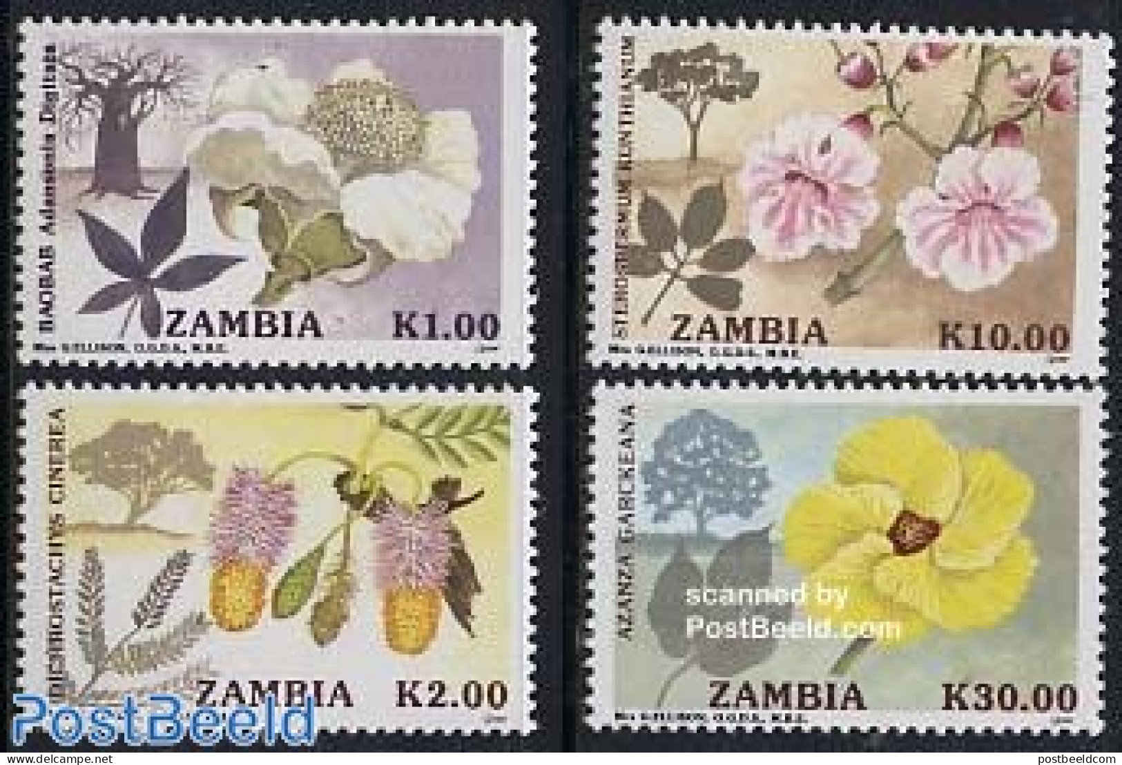 Zambia 1991 Tree Flowers 4v, Mint NH, Nature - Flowers & Plants - Trees & Forests - Rotary, Club Leones