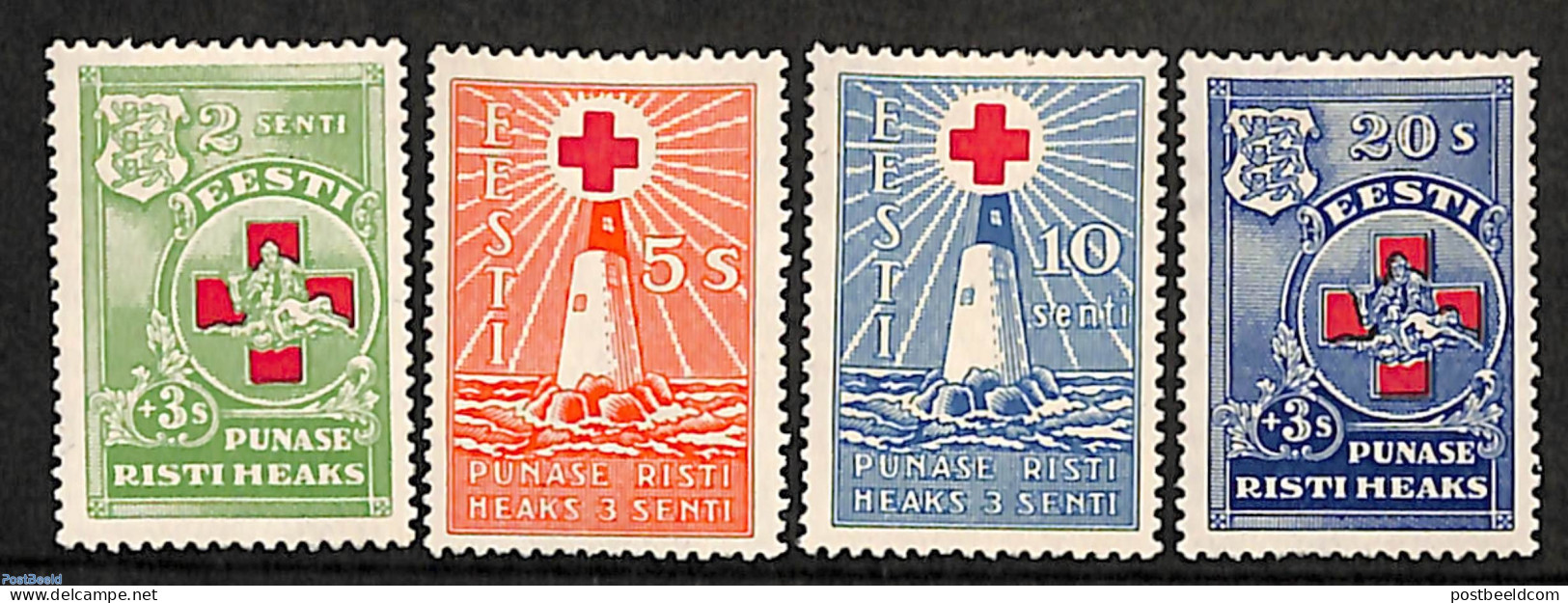 Estonia 1931 Red Cross 4v, Unused (hinged), Health - Various - Red Cross - Lighthouses & Safety At Sea - Croce Rossa