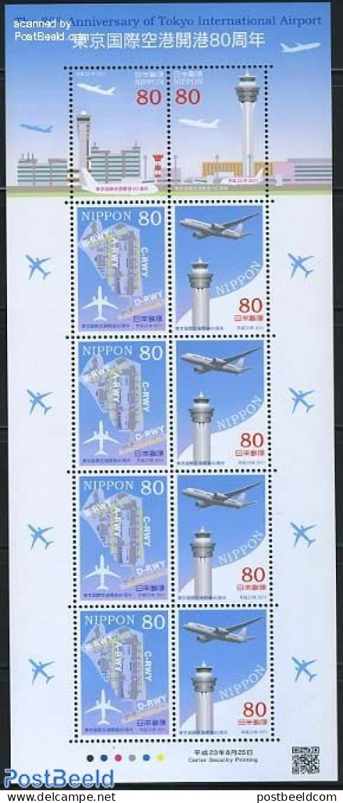 Japan 2011 80 Years Tokyo International Airport M/s, Mint NH, Transport - Aircraft & Aviation - Unused Stamps