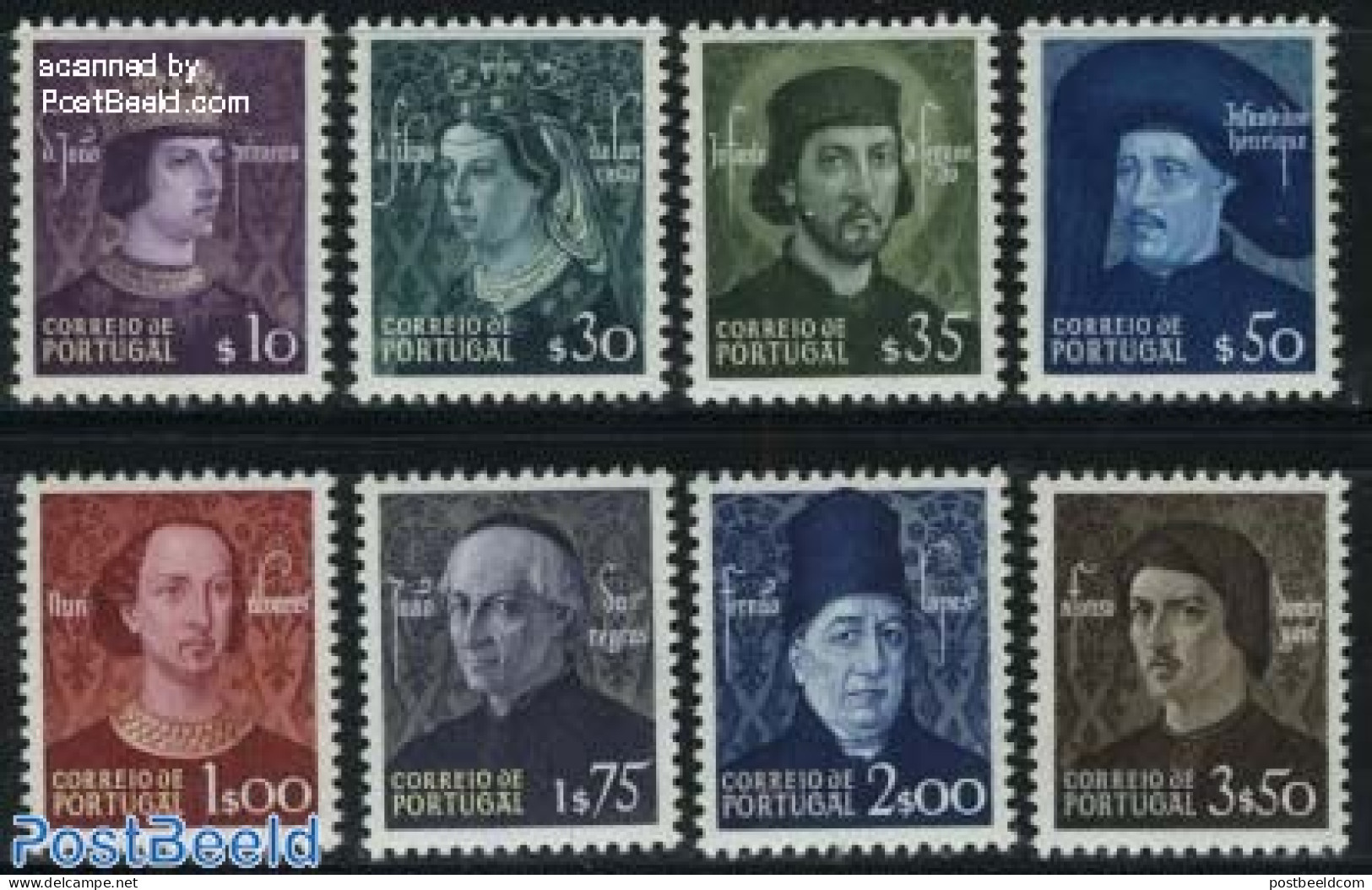 Portugal 1949 Avis Dynasty 8v Without Printers Mark (from S/s), Mint NH, History - Unused Stamps