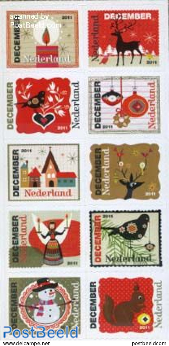 Netherlands 2011 Christmas 10v S-a, Mint NH, Nature - Religion - Birds - Christmas - Unused Stamps