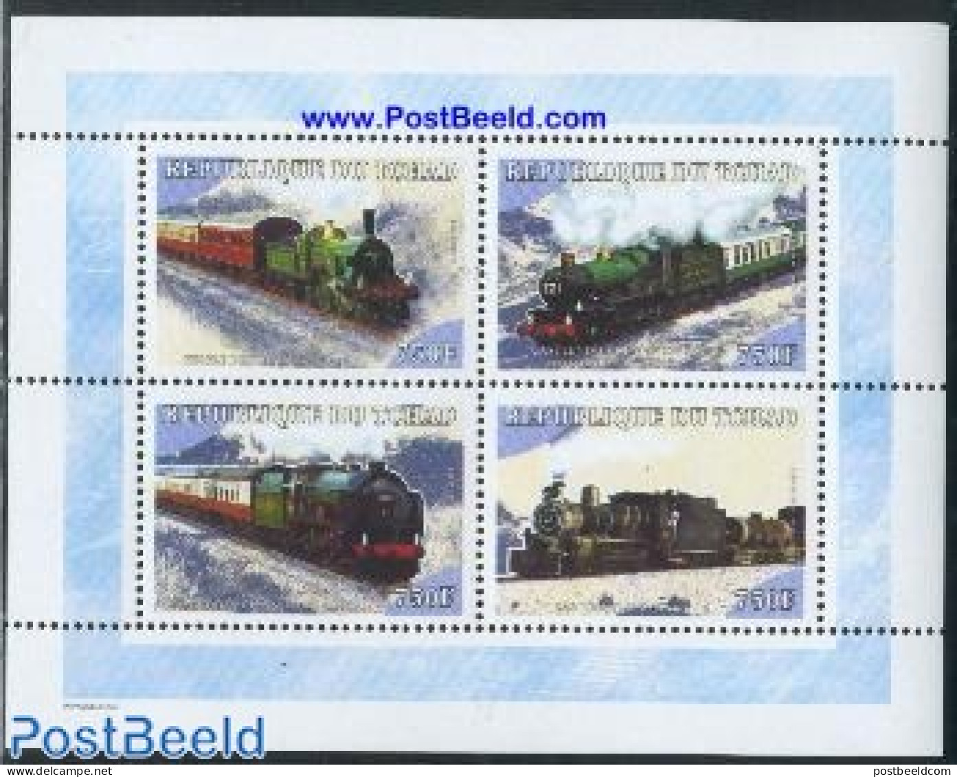 Chad 2001 Railways 4v M/s, Mint NH, Transport - Railways - Altri & Non Classificati