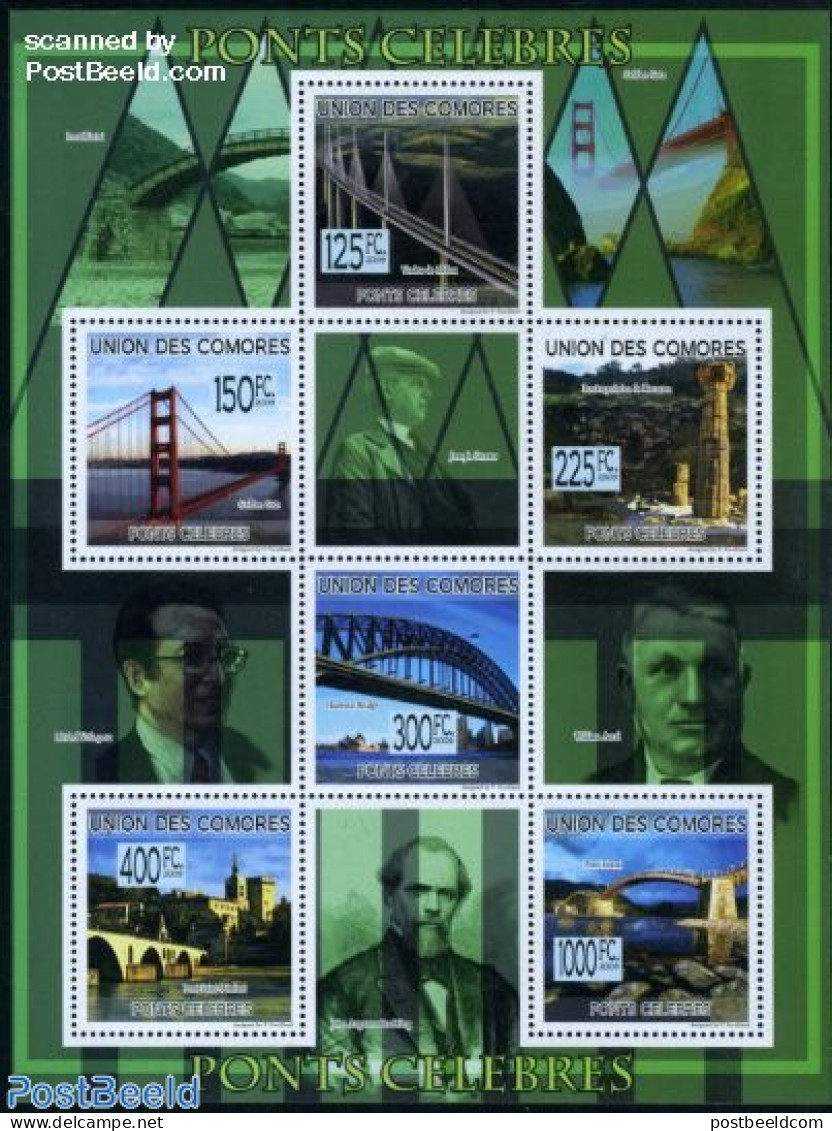 Comoros 2009 Famous Bridges 6v M/s, Mint NH, Art - Bridges And Tunnels - Ponti