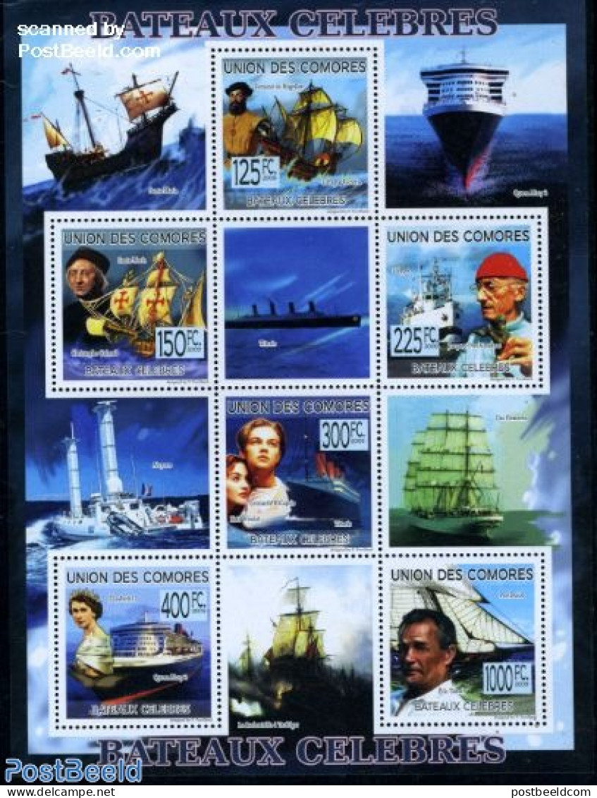 Comoros 2009 Famous Ships 6v M/s, Mint NH, Transport - Ships And Boats - Bateaux