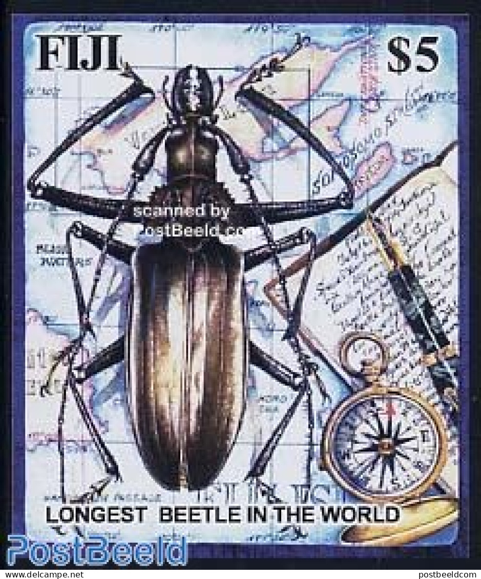 Fiji 2004 Longest Beetle S/s, Mint NH, Nature - Science - Various - Insects - Weights & Measures - Maps - Art - Handwr.. - Geographie
