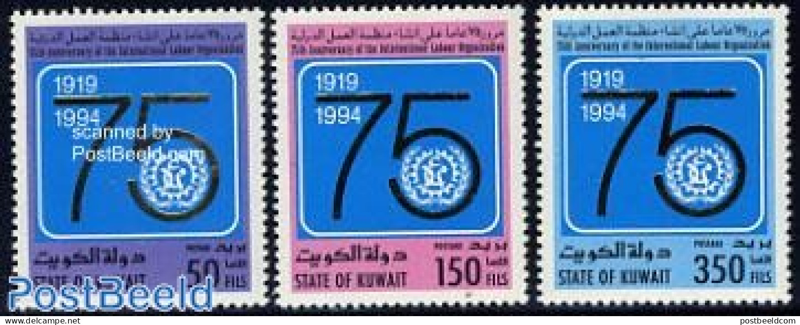 Kuwait 1994 I.L.O. 3v, Mint NH, History - I.l.o. - Koweït