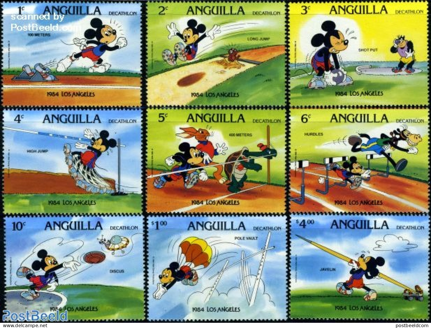 Anguilla 1984 Olympic Games, Disney 9v (without Olympic Rings), Mint NH, Nature - Sport - Reptiles - Athletics - Olymp.. - Athlétisme