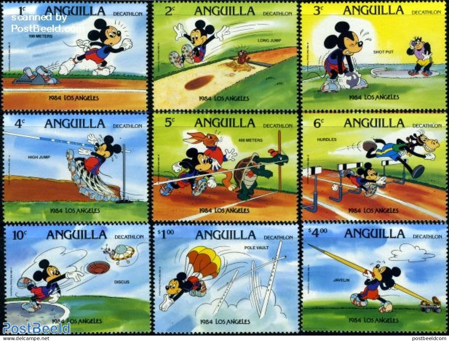 Anguilla 1984 Olympic Games, Disney 9v (without Olympic Rings), Mint NH, Nature - Sport - Reptiles - Athletics - Olymp.. - Atletiek