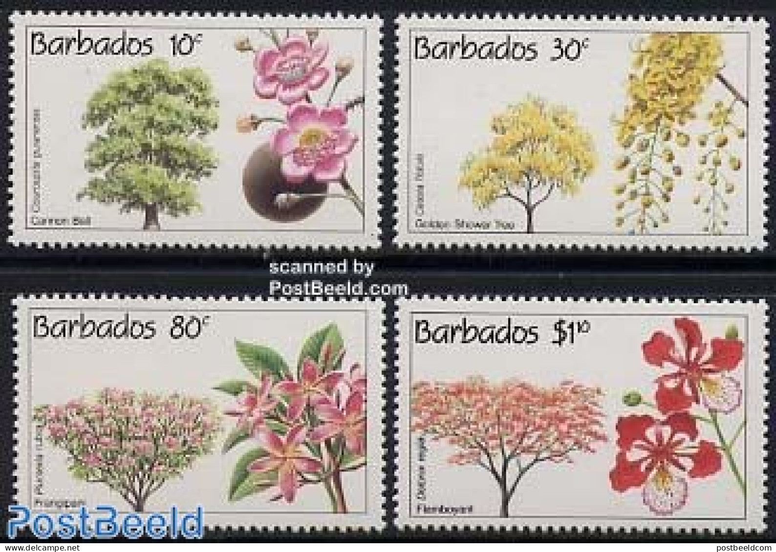 Barbados 1992 Trees 4v, Mint NH, Nature - Flowers & Plants - Trees & Forests - Rotary, Lions Club