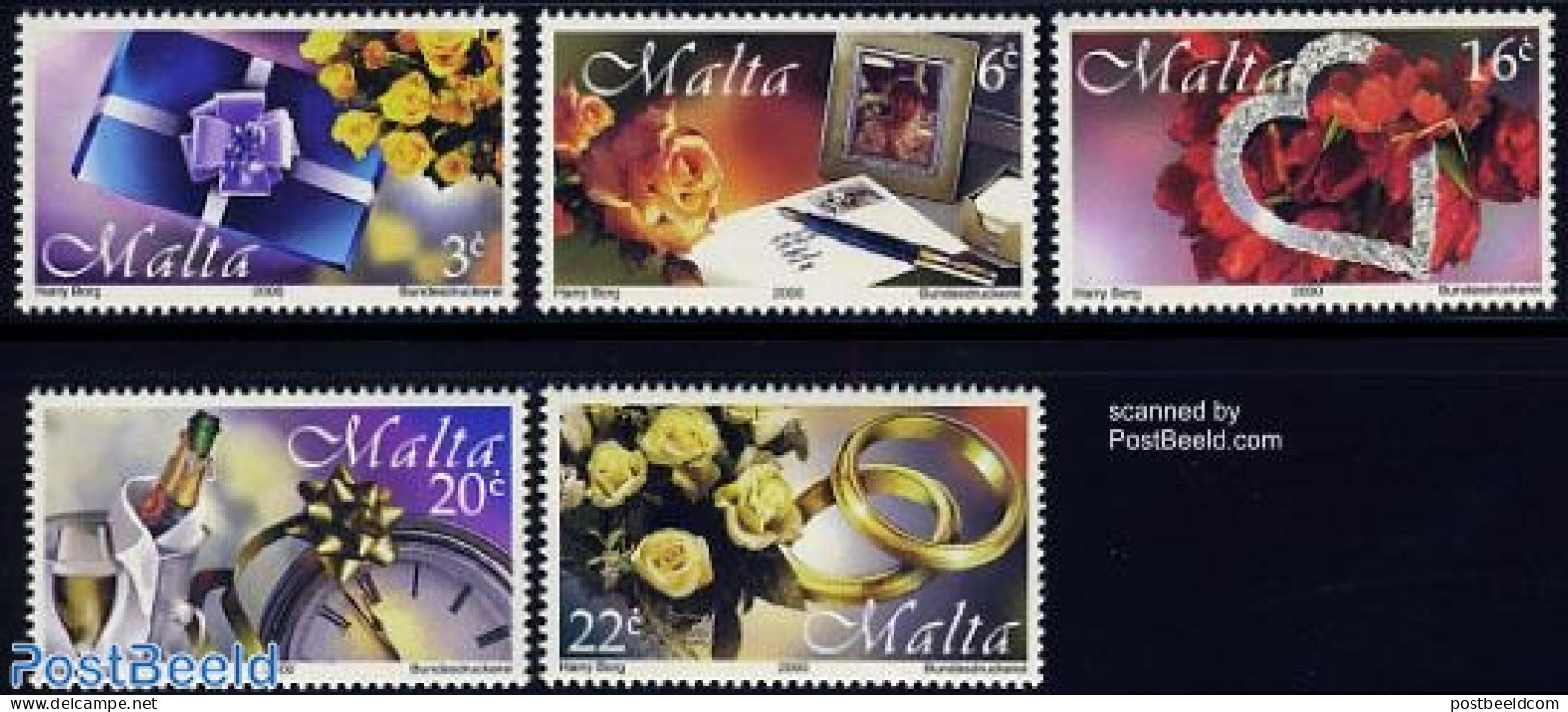 Malta 2000 Greeting Stamps 5v, Mint NH, Nature - Various - Flowers & Plants - Roses - Wine & Winery - Greetings & Wish.. - Vinos Y Alcoholes