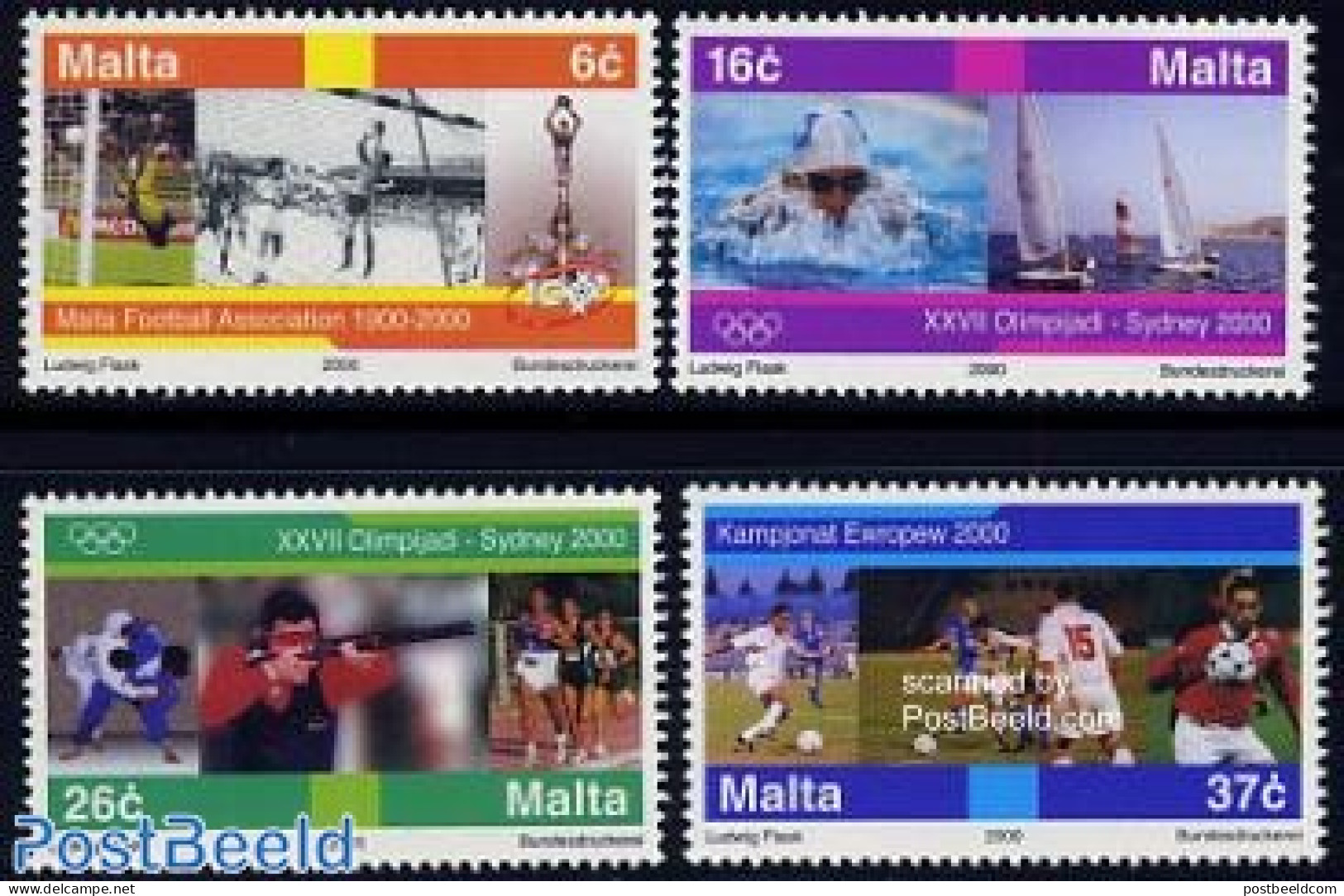 Malta 2000 Sports 4v, Mint NH, Sport - Football - Judo - Olympic Games - Sailing - Shooting Sports - Sport (other And .. - Sailing