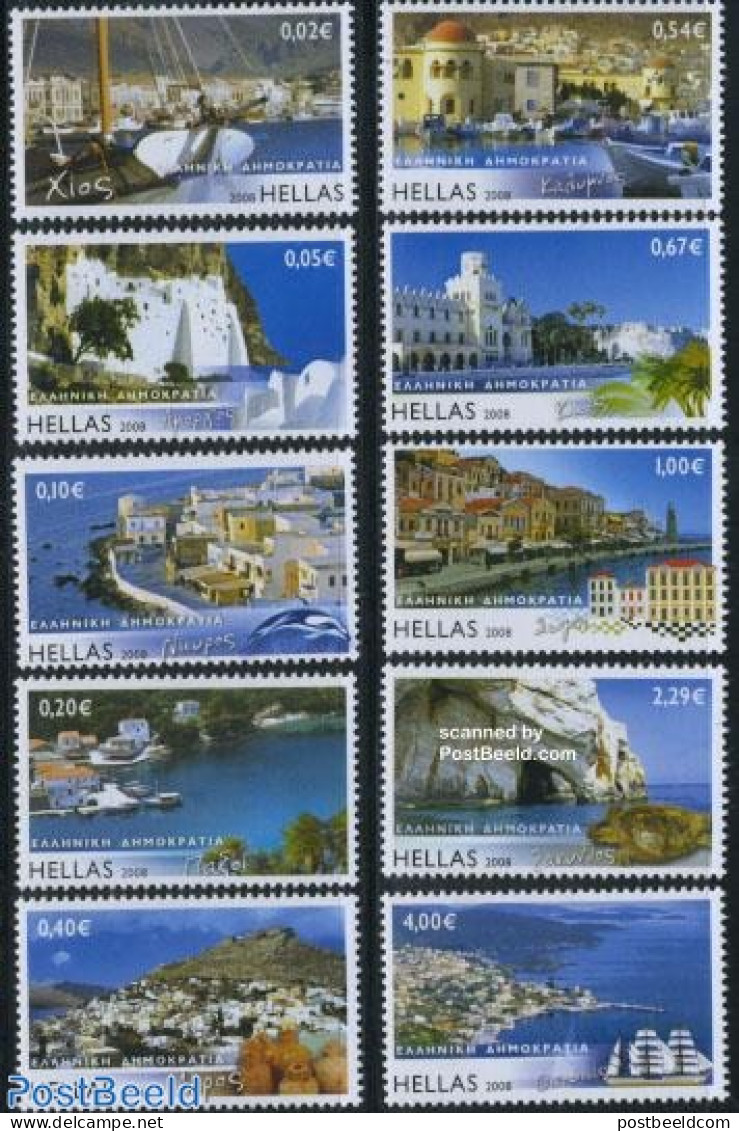 Greece 2008 Greek Islands 10v, Mint NH, Transport - Various - Ships And Boats - Tourism - Unused Stamps