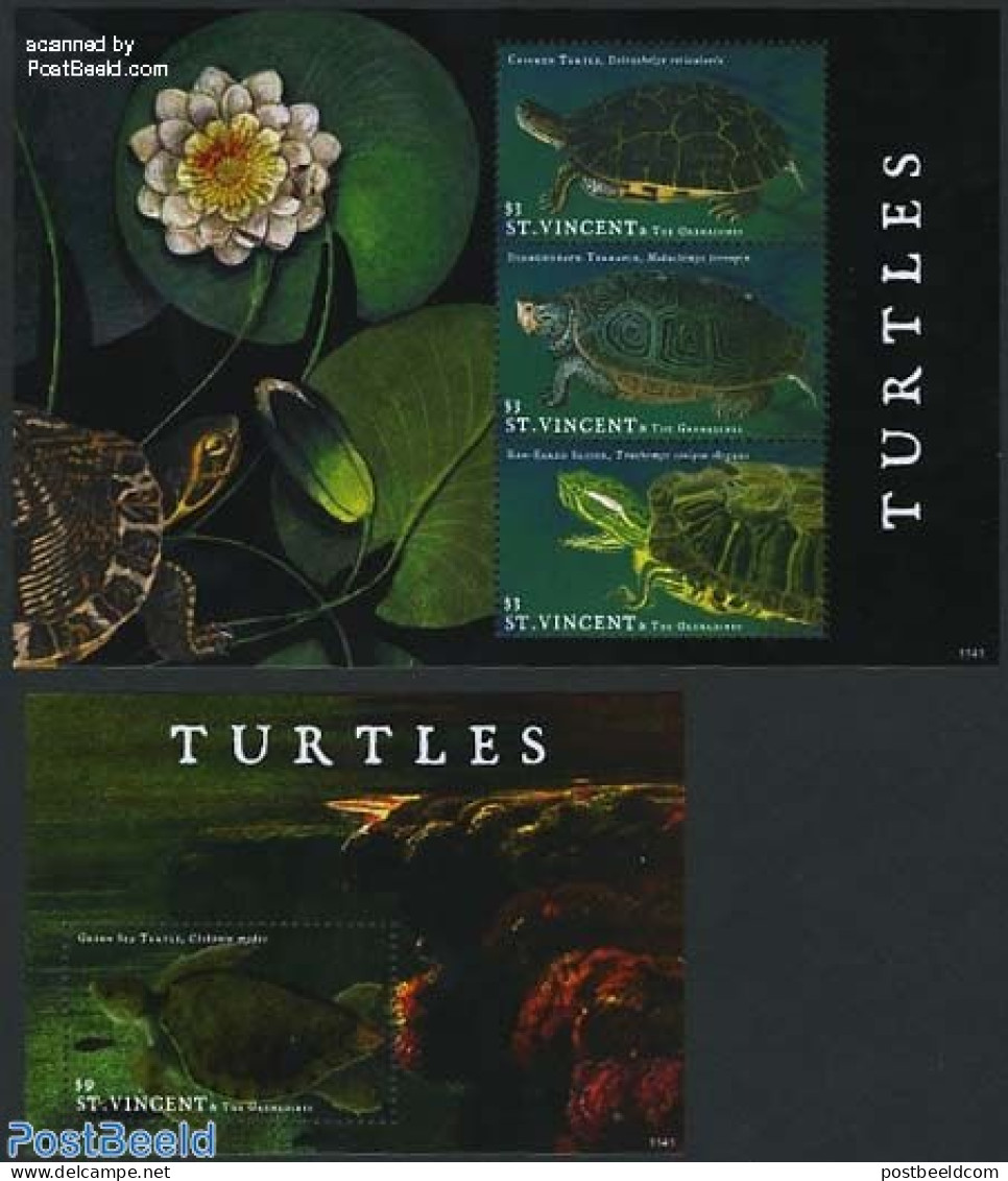 Saint Vincent 2011 Turtles 2 S/s, Mint NH, Nature - Reptiles - Turtles - St.Vincent (1979-...)