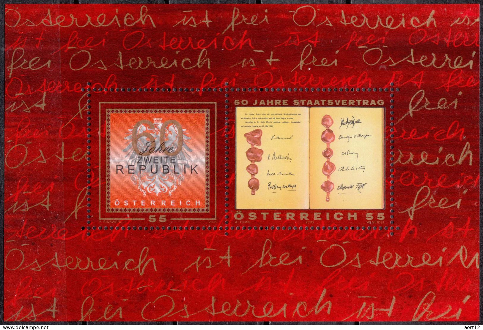 2005, Austria, Second Republic, State Treaty, Anniversaries, Treaties, NH(*) Fine Bended, Mi: BL28 - Ungebraucht