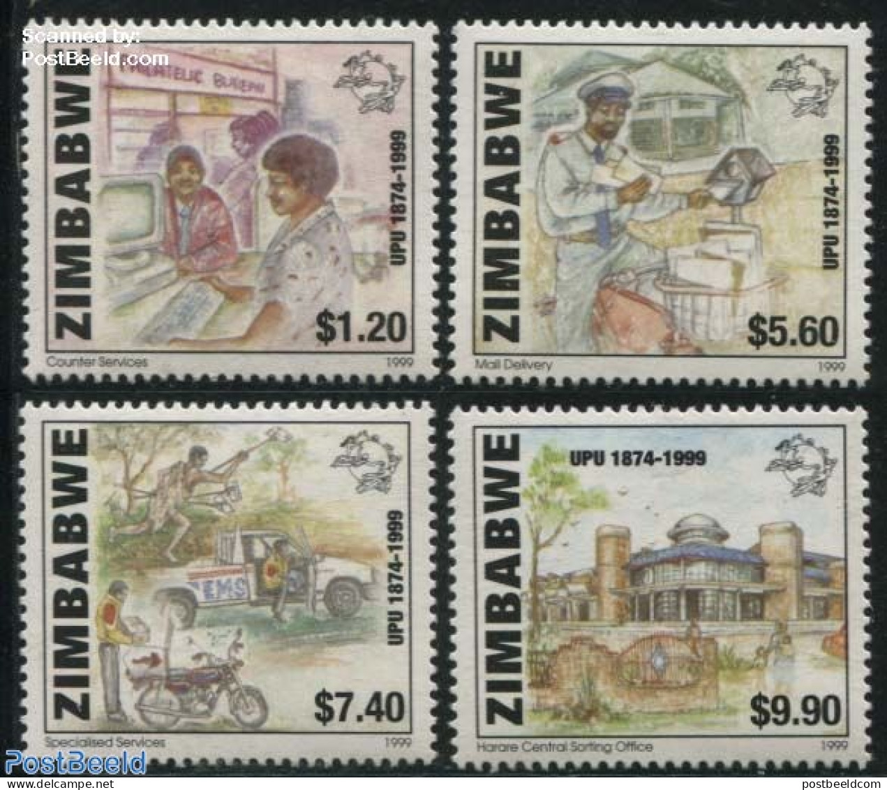 Zimbabwe 1999 UPU 125th Anniversary 4v, Mint NH, Science - Transport - Computers & IT - U.P.U. - Motorcycles - Informatica