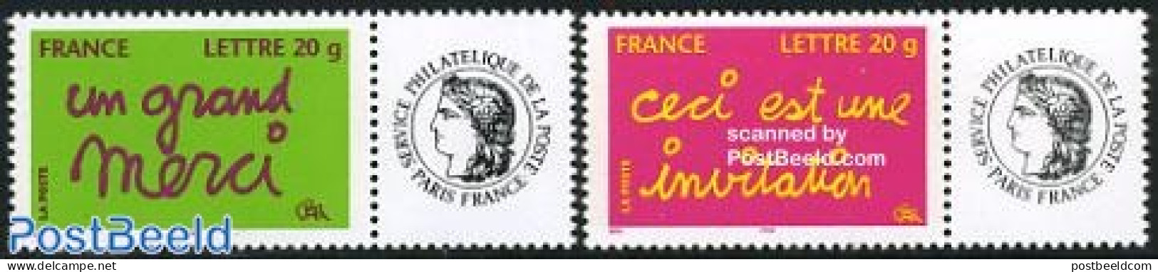France 2005 Greeting Stamps 2v With Personal Tabs, Mint NH, Various - Greetings & Wishing Stamps - Ungebraucht
