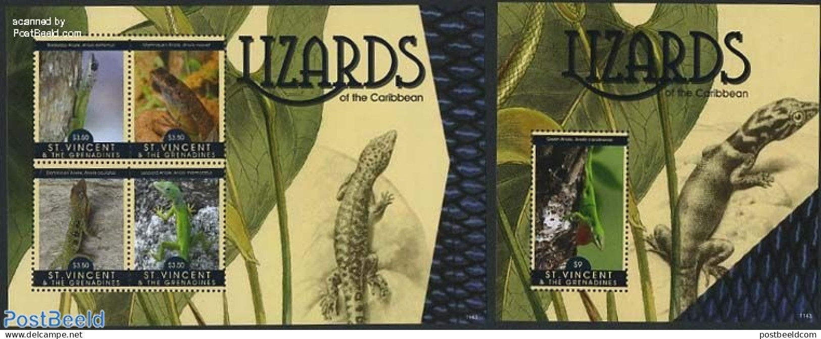 Saint Vincent 2011 Lizards 2 S/s, Mint NH, Nature - Animals (others & Mixed) - St.Vincent (1979-...)