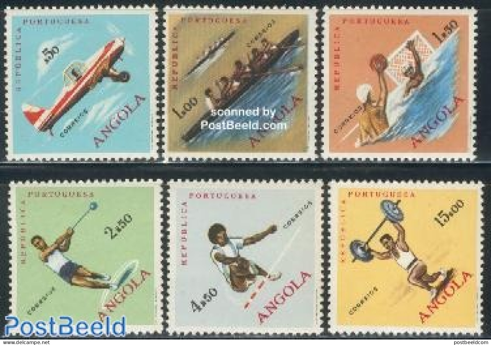 Angola 1962 Sports 6v, Mint NH, Sport - Transport - Kayaks & Rowing - Sport (other And Mixed) - Weightlifting - Aircra.. - Roeisport
