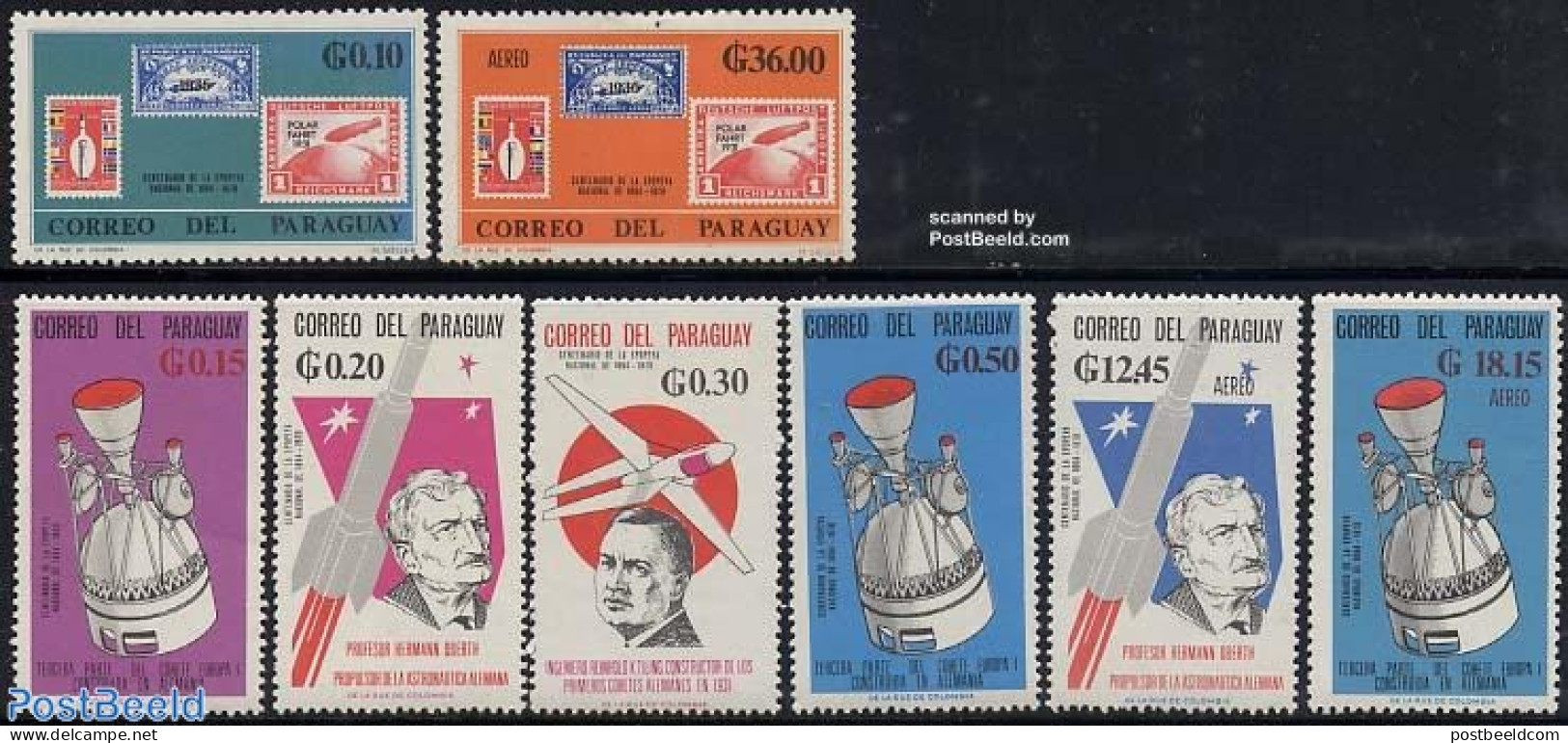 Paraguay 1966 Space Flights 8v, Mint NH, History - Transport - Germans - Stamps On Stamps - Space Exploration - Briefmarken Auf Briefmarken