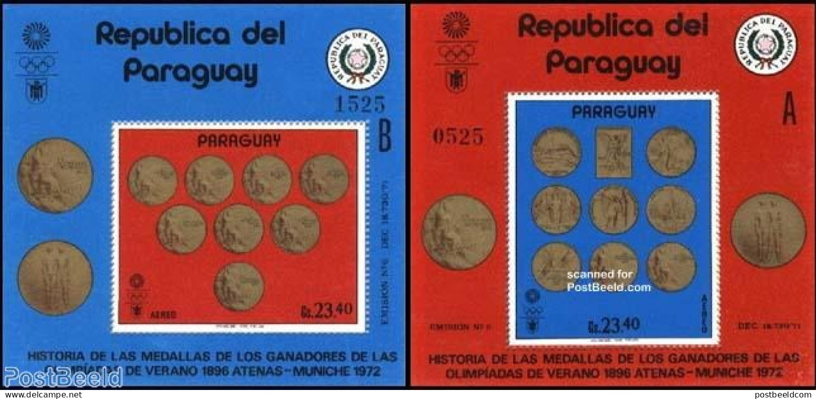 Paraguay 1972 Olympic Medals 1896/1972 2 S/s, Mint NH, Sport - Olympic Games - Paraguay