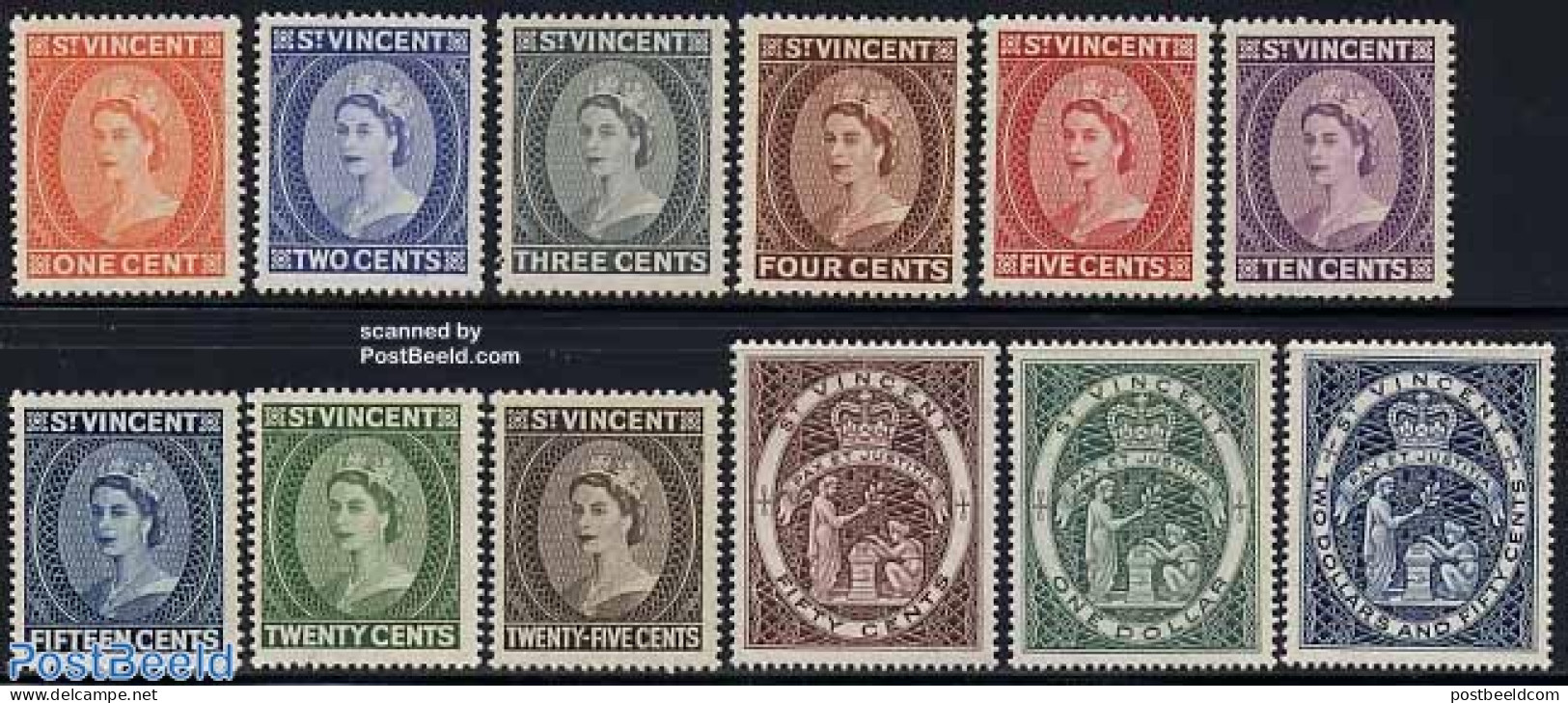 Saint Vincent 1955 Definitives 12v, Unused (hinged), History - Various - Coat Of Arms - Justice - St.Vincent (1979-...)