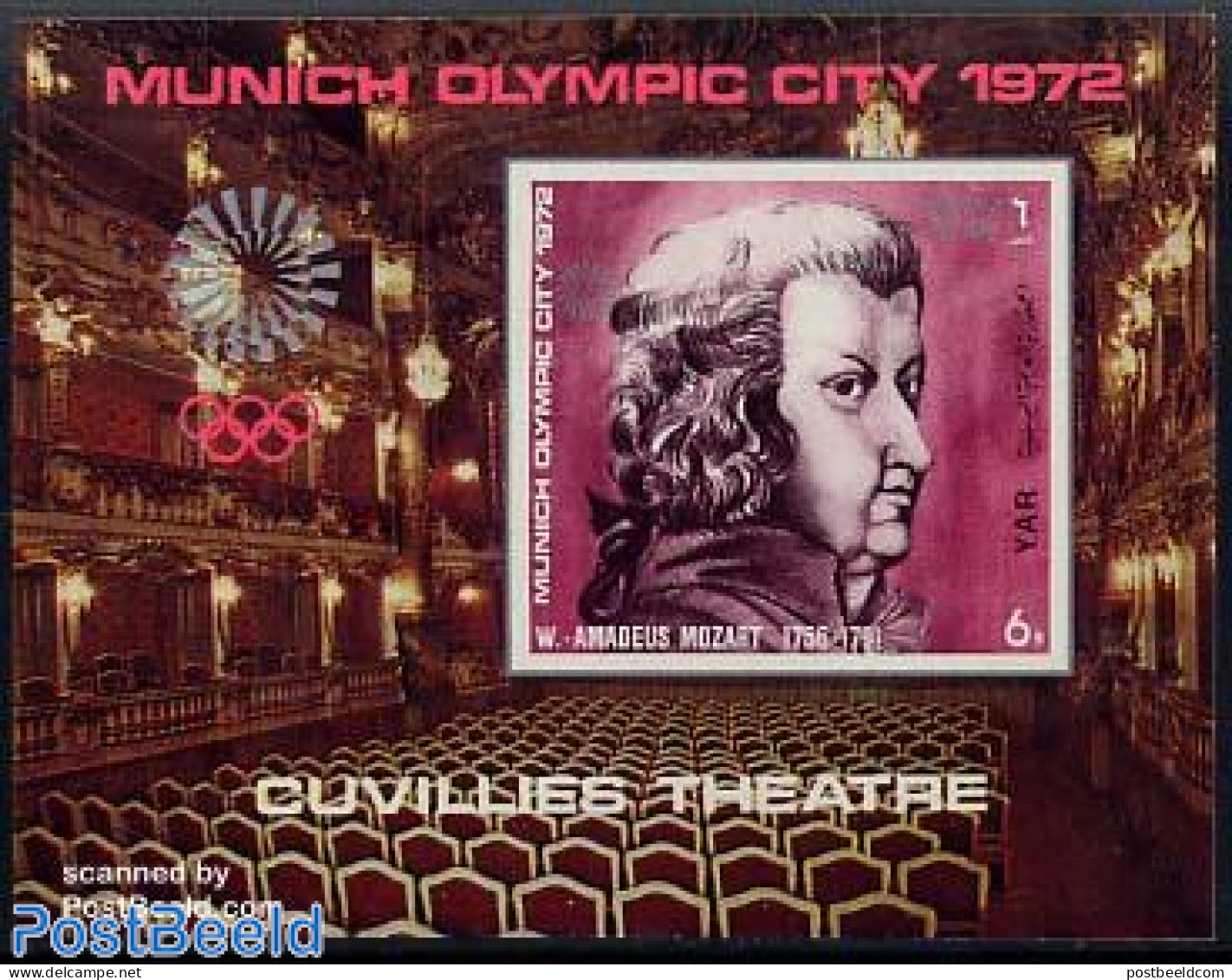 Yemen, Arab Republic 1971 Olympic City/Mozart S/s Imperforated, Mint NH, Performance Art - Sport - Music - Theatre - O.. - Musique