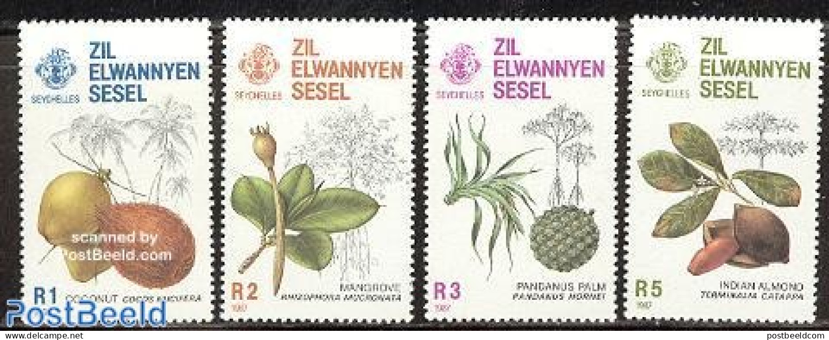 Seychelles, Zil Eloigne Sesel 1987 Trees 4v, Mint NH, Nature - Fruit - Trees & Forests - Fruit