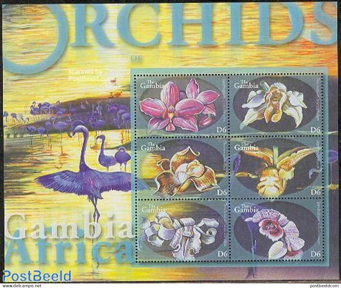 Gambia 2001 Orchids 6v M/s, Mint NH, Nature - Flowers & Plants - Orchids - Gambie (...-1964)