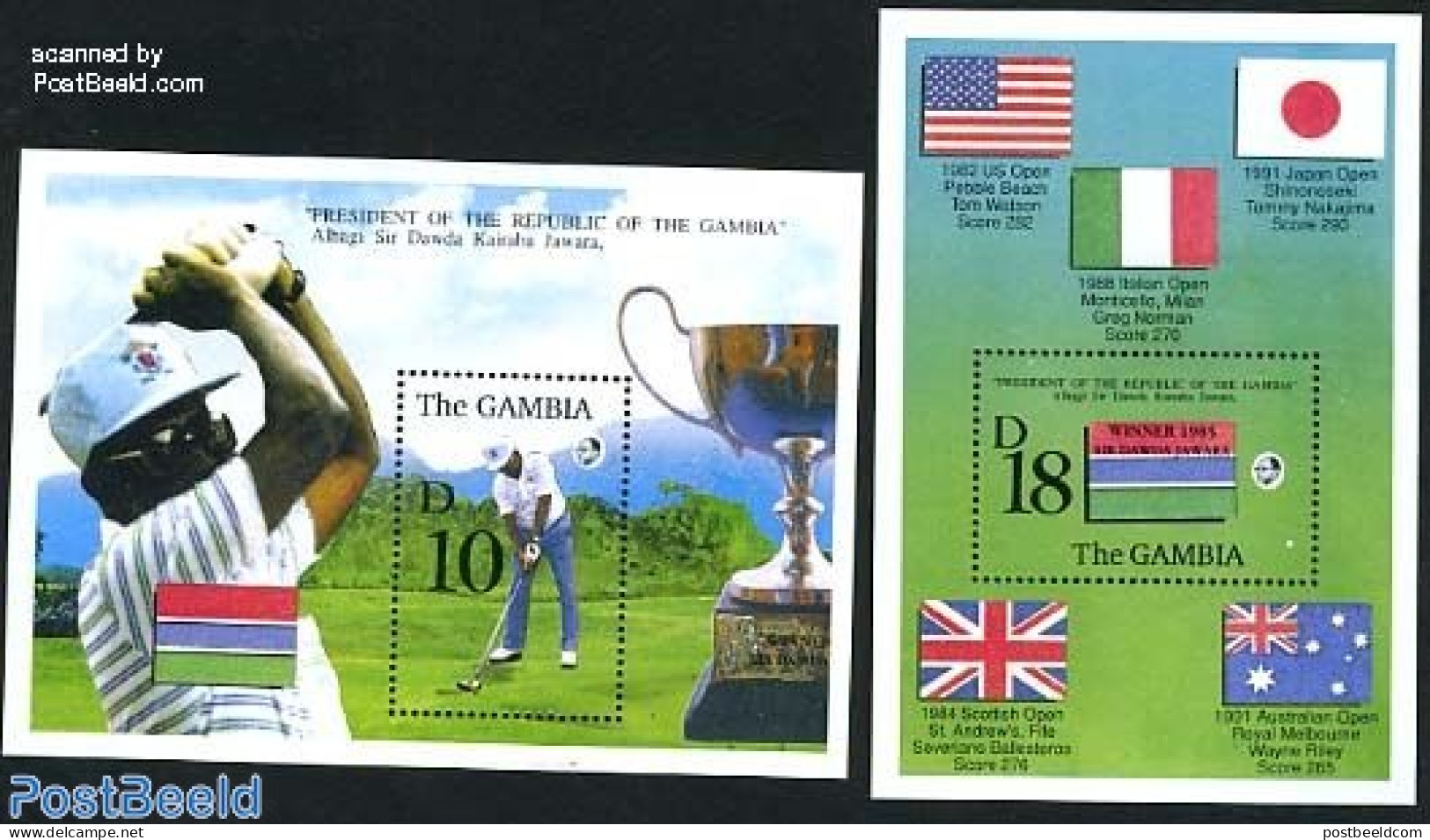 Gambia 1992 Open Golf Games 2 S/s, Mint NH, History - Sport - Flags - Golf - Sport (other And Mixed) - Golf