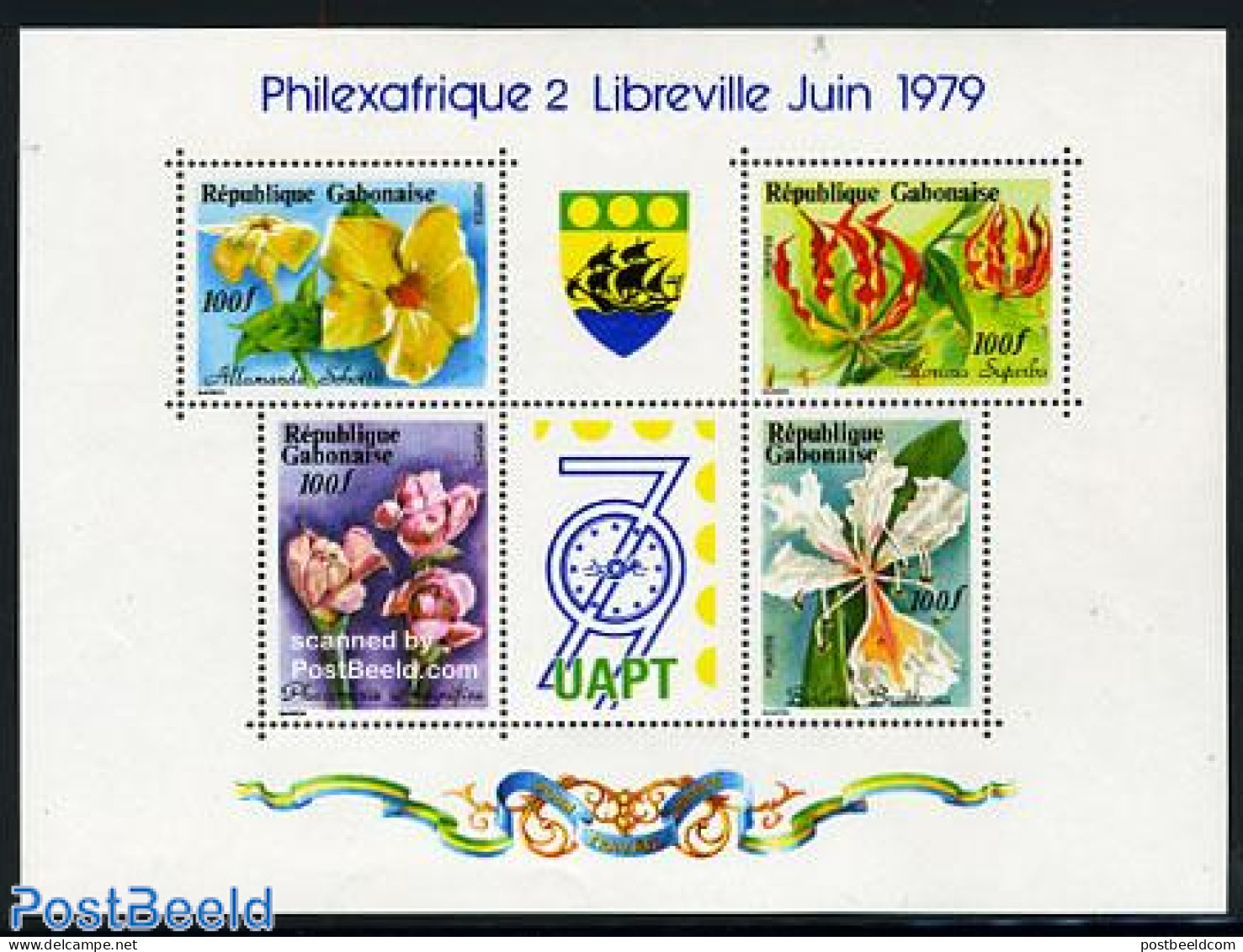 Gabon 1979 Flowers S/s, Mint NH, Nature - Flowers & Plants - Ongebruikt