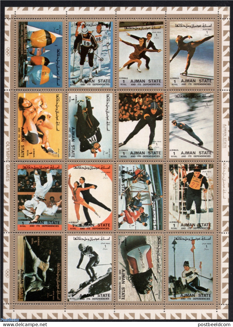 Ajman 1973 Olympic Games 16v M/s, Mint NH, Sport - (Bob) Sleigh Sports - Fencing - Ice Hockey - Judo - Olympic Games -.. - Wintersport (Sonstige)