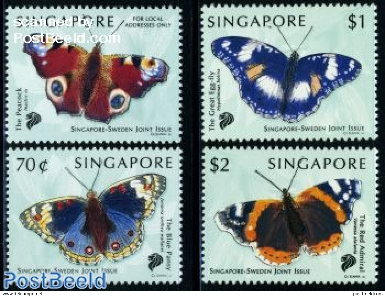 Singapore 1999 Butterflies 4v, Joint Issue Sweden, Mint NH, Nature - Various - Butterflies - Joint Issues - Emissions Communes