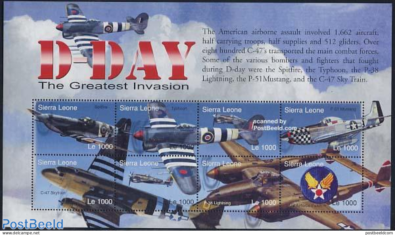 Sierra Leone 2004 D-Day 8v M/s, Mint NH, History - Transport - World War II - Aircraft & Aviation - Guerre Mondiale (Seconde)